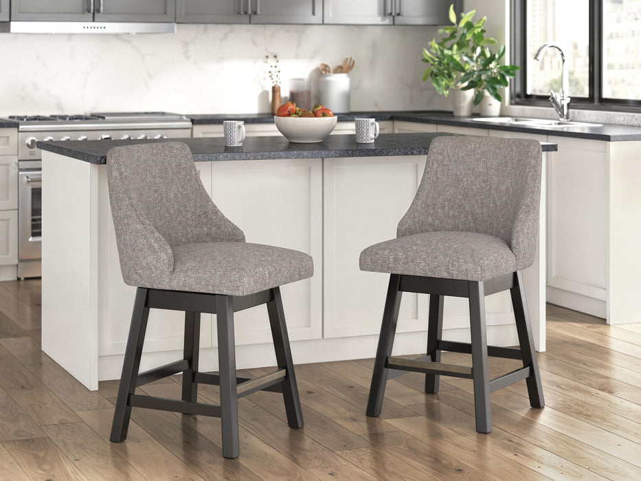 Neymorton - Upholstered Swivel Barstool (Set of 2) - Dark Grayish Brown – Stool Sets by Signature Design by Ashley® at Furniture Wholesale Plus , Nashville furniture store