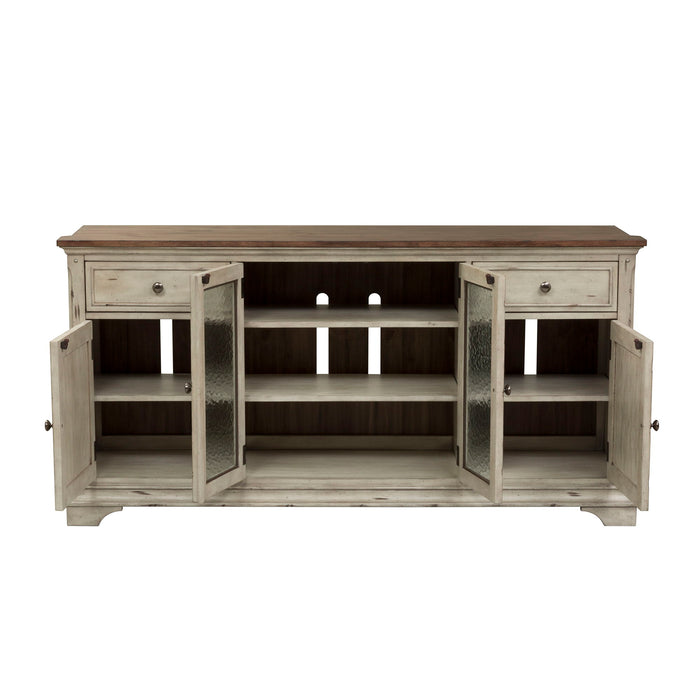 Morgan Creek - Entertainment TV Stand - Antique White / Wirebrushed Tobacco Accents – TV Stands by Liberty Furniture at Furniture Wholesale Plus , Nashville furniture store