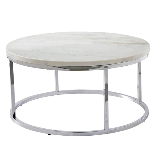 Echo - White Marble Top Round Cocktail Table - White – Cocktail Tables by Steve Silver Furniture at Furniture Wholesale Plus , Nashville furniture store