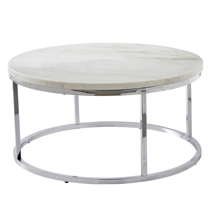 Echo - White Marble Top Round Cocktail Table - White – Cocktail Tables by Steve Silver Furniture at Furniture Wholesale Plus , Nashville furniture store