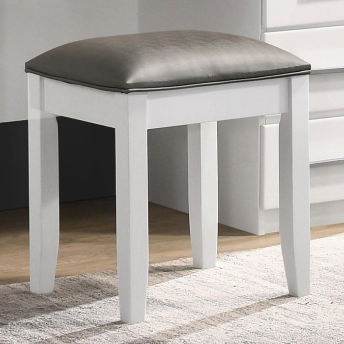 Felicity - Upholstered Vanity Stool - Metallic And Glossy White – Vanity Stools by CoasterElevations at Furniture Wholesale Plus , Nashville furniture store