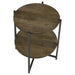 Axel - Round Accent Table With Open Shelf - Natural And Gunmetal – Accent Tables by CoasterEssence at Furniture Wholesale Plus , Nashville furniture store