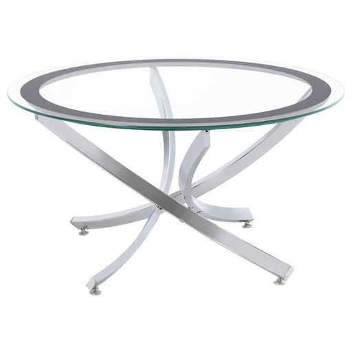 Brooke - Round Glass Top Coffee Table Metal Base – Coffee Tables by CoasterEssence at Furniture Wholesale Plus , Nashville furniture store