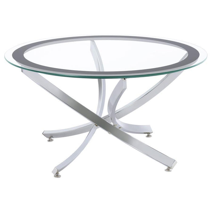 Brooke - Round Glass Top Coffee Table Metal Base – Coffee Tables by CoasterEssence at Furniture Wholesale Plus , Nashville furniture store