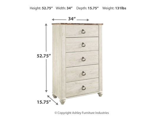 Willowton - Brown / Beige / White - Five Drawer Chest - Premium Accent Chests from Signature Design by Ashley® - Just $388! Shop now at Furniture Wholesale Plus  We are the best furniture store in Nashville, Hendersonville, Goodlettsville, Madison, Antioch, Mount Juliet, Lebanon, Gallatin, Springfield, Murfreesboro, Franklin, Brentwood