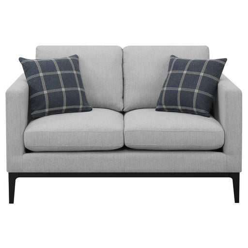 Apperson - Upholstered Track Arm Loveseat - Light Gray - Premium Stationary Loveseats from CoasterElevations - Just $919! Shop now at Furniture Wholesale Plus  We are the best furniture store in Nashville, Hendersonville, Goodlettsville, Madison, Antioch, Mount Juliet, Lebanon, Gallatin, Springfield, Murfreesboro, Franklin, Brentwood
