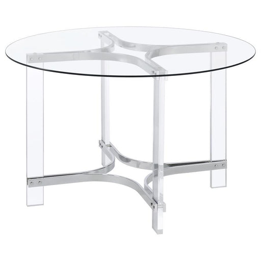 Keeling - Round Glass Top Acrylic Dining Table - Chrome – Dining Tables by Coaster Fine Furniture at Furniture Wholesale Plus , Nashville furniture store