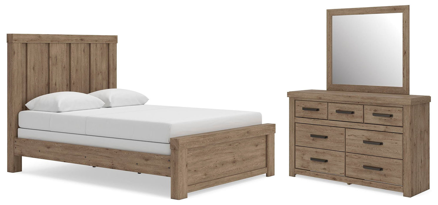 Oliandon - 3 Pc. - Queen Panel Bed, Dresser And Mirror - Light Brown – 3 Piece Bedroom Sets by Signature Design by Ashley® at Furniture Wholesale Plus , Nashville furniture store
