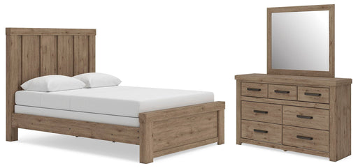 Oliandon - 3 Pc. - Queen Panel Bed, Dresser And Mirror - Light Brown – 3 Piece Bedroom Sets by Signature Design by Ashley® at Furniture Wholesale Plus , Nashville furniture store