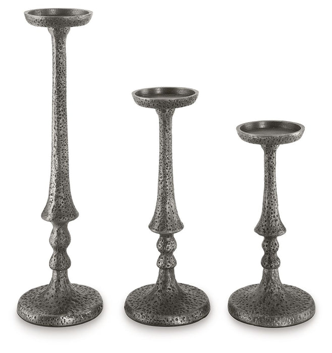 Eravell - Candle Holder Set (Set of 3) - Pewter Finish – Candles & Holders by Signature Design by Ashley® at Furniture Wholesale Plus , Nashville furniture store