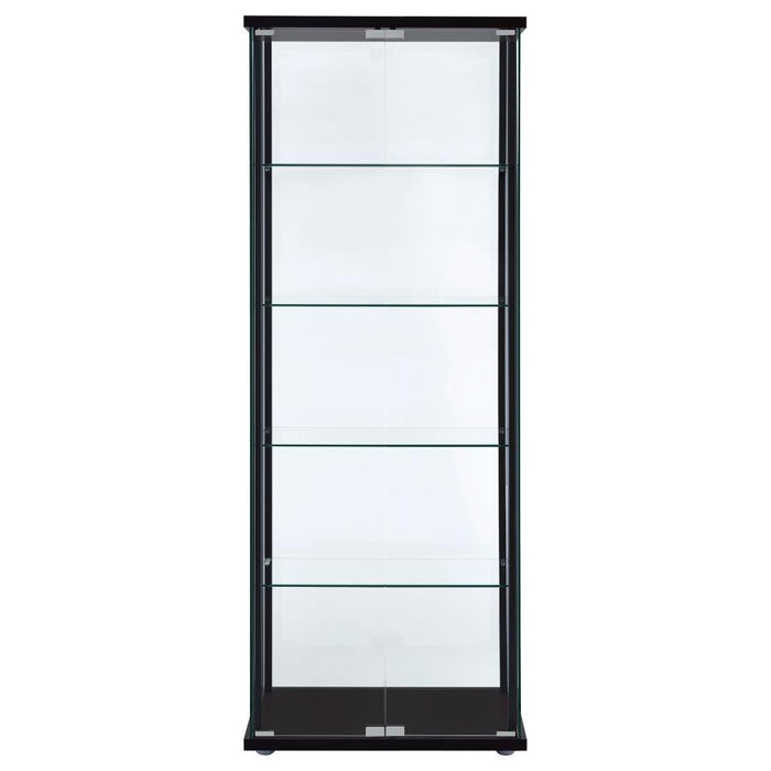 Delphinium - 5-Shelf Clear Glass Curio Display Cabinet - Black – Curio Cabinets by CoasterEveryday at Furniture Wholesale Plus , Nashville furniture store