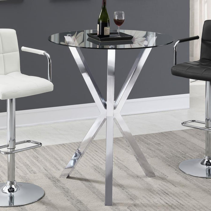 Denali - Round Glass Top Bistro Bar Table - Chrome – Bar Tables by CoasterEssence at Furniture Wholesale Plus , Nashville furniture store