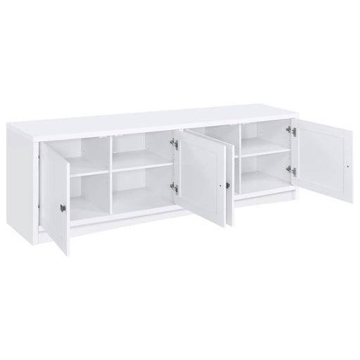 Laughlin - 4 Door Engineered Wood TV Stand - White - Premium TV Stands from CoasterEveryday - Just $439! Shop now at Furniture Wholesale Plus  We are the best furniture store in Nashville, Hendersonville, Goodlettsville, Madison, Antioch, Mount Juliet, Lebanon, Gallatin, Springfield, Murfreesboro, Franklin, Brentwood
