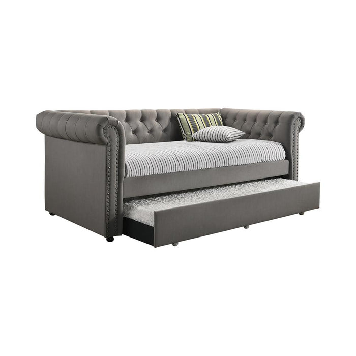 Kepner Tufted Upholstered Daybed Grey with Trundle - Premium Daybed from Coaster Z2 Standard - Just $630! Shop now at Furniture Wholesale Plus  We are the best furniture store in Nashville, Hendersonville, Goodlettsville, Madison, Antioch, Mount Juliet, Lebanon, Gallatin, Springfield, Murfreesboro, Franklin, Brentwood