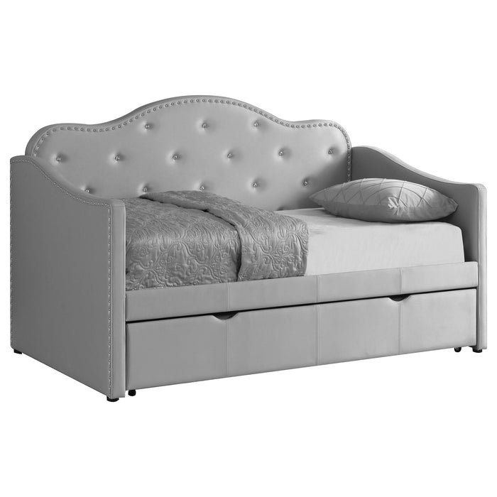 Elmore Upholstered Twin Daybed with Trundle Pearlescent Grey - Premium Daybed from Coaster Z2 Standard - Just $678! Shop now at Furniture Wholesale Plus  We are the best furniture store in Nashville, Hendersonville, Goodlettsville, Madison, Antioch, Mount Juliet, Lebanon, Gallatin, Springfield, Murfreesboro, Franklin, Brentwood