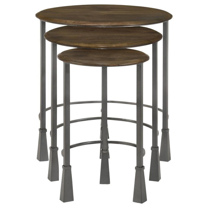 Deja - 3 Piece Round Nesting Table Set - Natural And Gunmetal – Nesting Tables by CoasterElevations at Furniture Wholesale Plus , Nashville furniture store