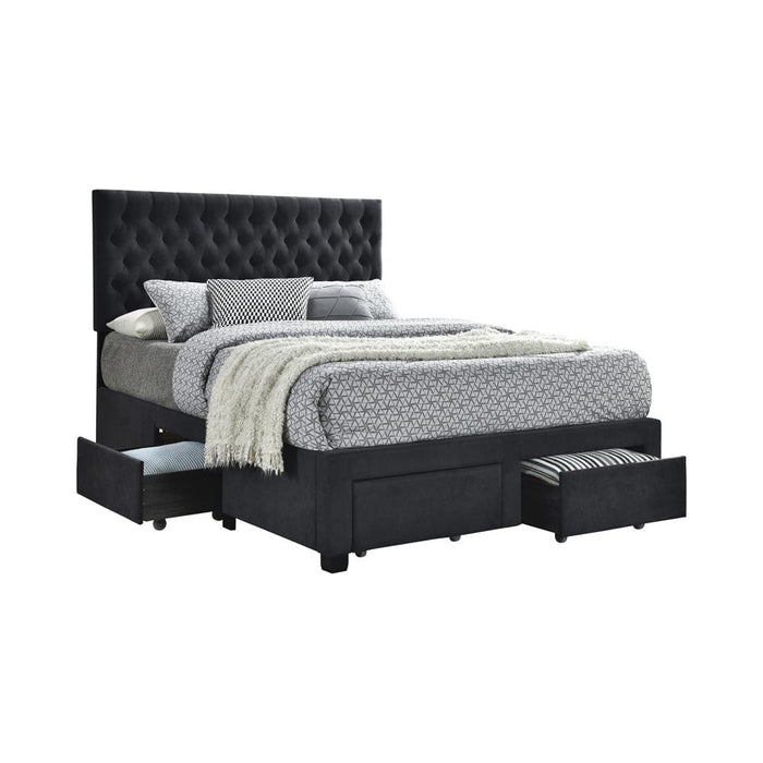 Soledad Eastern King 4-drawer Button Tufted Storage Bed Charcoal - Premium Bed from Coaster Z2 Standard - Just $598! Shop now at Furniture Wholesale Plus  We are the best furniture store in Nashville, Hendersonville, Goodlettsville, Madison, Antioch, Mount Juliet, Lebanon, Gallatin, Springfield, Murfreesboro, Franklin, Brentwood