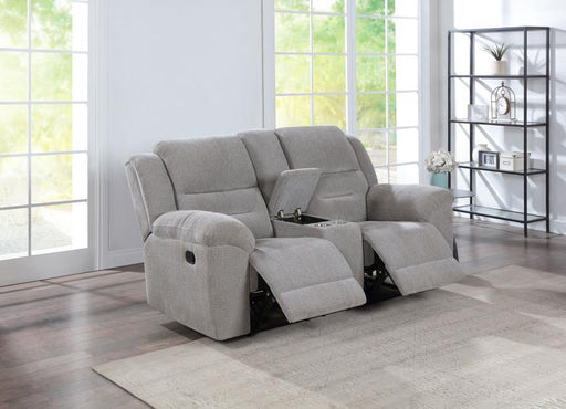 Gilson - Chenille Upholstered Reclining Loveseat - Gray – Reclining Loveseats by Coaster Fine Furniture at Furniture Wholesale Plus , Nashville furniture store