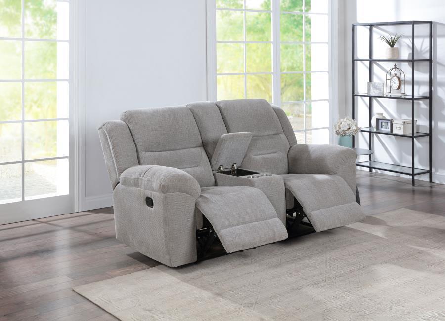 Gilson - Chenille Upholstered Reclining Loveseat - Gray – Reclining Loveseats by Coaster Fine Furniture at Furniture Wholesale Plus , Nashville furniture store