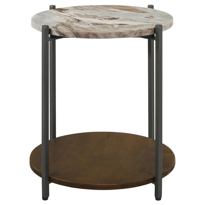 Noemie - Round Marble Top Accent Side Table - White And Gunmetal – Side Tables by CoasterEssence at Furniture Wholesale Plus , Nashville furniture store