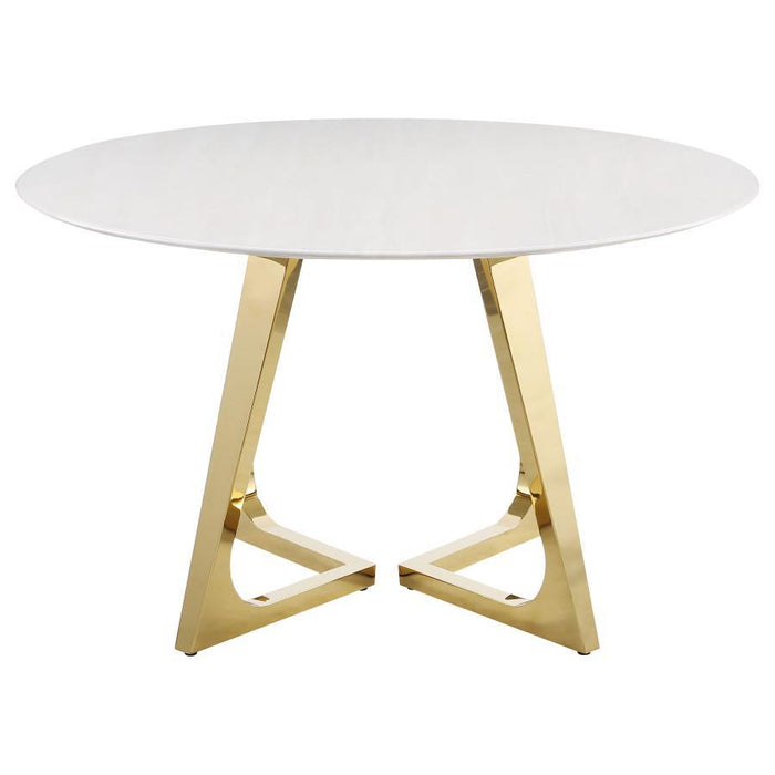 Gwynn - Round Marble Stainless Steel Dining Table - Gold – Dining Tables by Coaster Fine Furniture at Furniture Wholesale Plus , Nashville furniture store