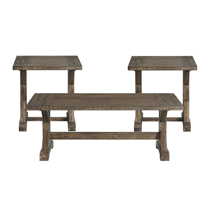 Finn - 3 Piece Accent Trestle Table Set (Coffee Table & Two End Tables) - Dark Walnut – Table Sets by Elements International at Furniture Wholesale Plus , Nashville furniture store