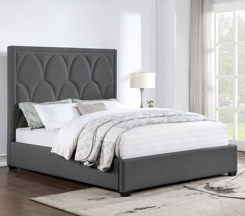 Bowfield Upholstered Bed with Nailhead Trim Charcoal - Premium Bed from Coaster Z2 Standard - Just $598! Shop now at Furniture Wholesale Plus  We are the best furniture store in Nashville, Hendersonville, Goodlettsville, Madison, Antioch, Mount Juliet, Lebanon, Gallatin, Springfield, Murfreesboro, Franklin, Brentwood