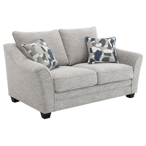 Tomkins - Boucle Upholstered Loveseat - Light Gray – Stationary Loveseats by Coaster Fine Furniture at Furniture Wholesale Plus , Nashville furniture store