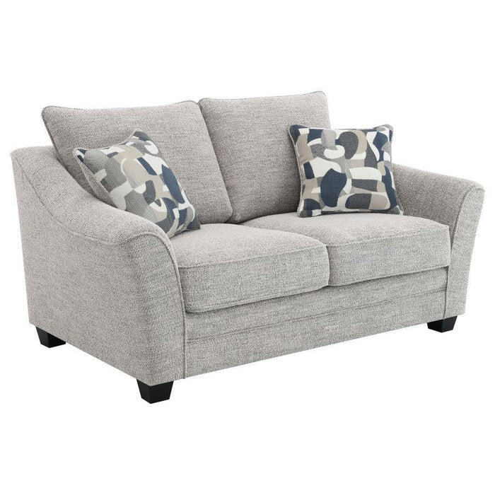 Tomkins - Boucle Upholstered Loveseat - Light Gray – Stationary Loveseats by Coaster Fine Furniture at Furniture Wholesale Plus , Nashville furniture store