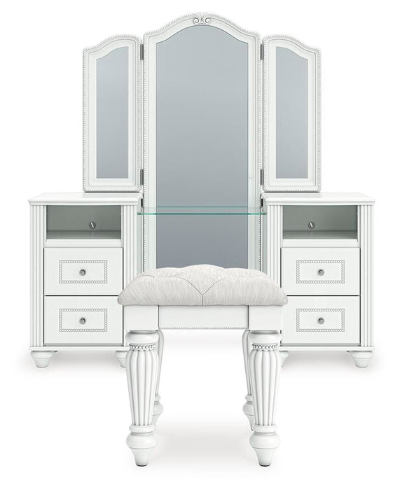 Kozlani - 3 Pc. - Vanity, Mirror And Stool - White – 3 Piece Bedroom Sets by Signature Design by Ashley® at Furniture Wholesale Plus , Nashville furniture store