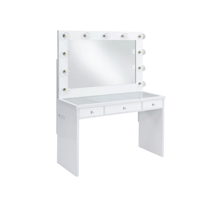 Ariana - Complete Vanity With Lightbulbs - Glossy White – Vanity Desks by Elements International at Furniture Wholesale Plus , Nashville furniture store