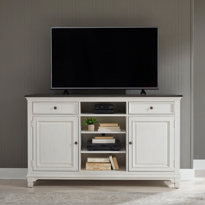 Allyson Park - 68" Highboy TV Console - Wirebrushed White / Charcoal – TV Stands by Liberty Furniture at Furniture Wholesale Plus , Nashville furniture store