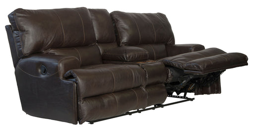 Wembley - Italian Leather Match Lay Flat Reclining Console Loveseat - Chocolate – Reclining Loveseats by Catnapper at Furniture Wholesale Plus , Nashville furniture store