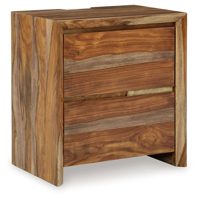 Dressonni - Two Drawer Night Stand - Brown – Nightstands w/ Charging Stations by Signature Design by Ashley® at Furniture Wholesale Plus , Nashville furniture store