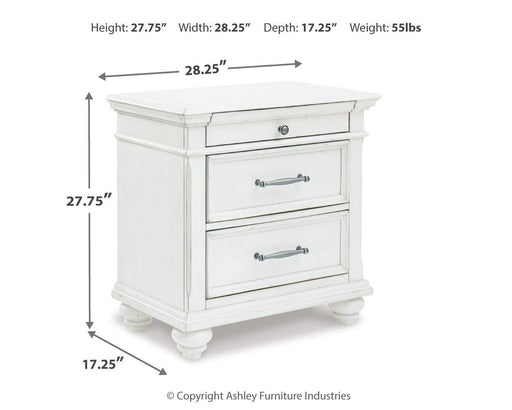 Kanwyn - Three Drawer Night Stand - Whitewash – Accent Nightstands by Benchcraft® at Furniture Wholesale Plus , Nashville furniture store