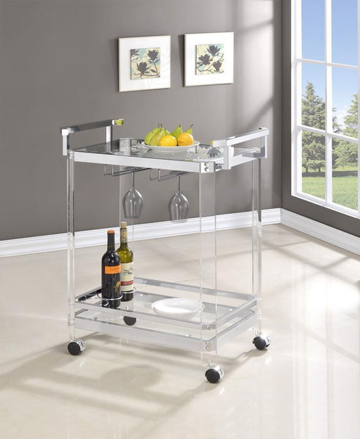 Jefferson - 2-Tier Glass Shelf Acrylic Bar Cart - Chrome - Premium Bar Carts from CoasterEssence - Just $329! Shop now at Furniture Wholesale Plus  We are the best furniture store in Nashville, Hendersonville, Goodlettsville, Madison, Antioch, Mount Juliet, Lebanon, Gallatin, Springfield, Murfreesboro, Franklin, Brentwood
