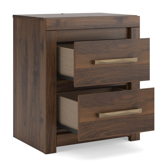 Janfyn - Two Drawer Night Stand - Brown – Nightstands w/ Charging Stations by Signature Design by Ashley® at Furniture Wholesale Plus , Nashville furniture store