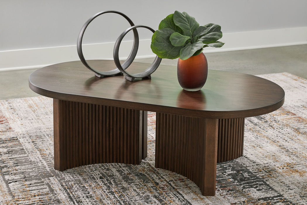 Korestone - Oval Cocktail Table - Dark Brown – Coffee Tables by Signature Design by Ashley® at Furniture Wholesale Plus , Nashville furniture store