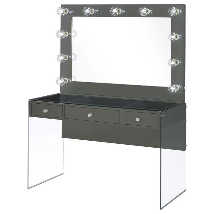 Afshan - 3-Drawer Vanity Set With Lighting - Gray High Gloss – Vanity Sets by CoasterEssence at Furniture Wholesale Plus , Nashville furniture store
