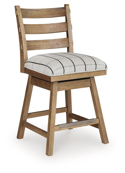 Ridgester - Upholstered Swivel Barstool (Set of 2) - Light Brown – Stool Sets by Benchcraft® at Furniture Wholesale Plus , Nashville furniture store