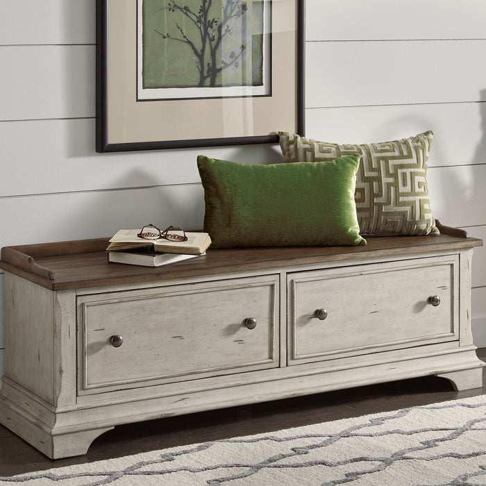 Morgan Creek - Storage Hall Bench - Antique White / Wirebrushed Tobacco Accents – Storage Benches by Liberty Furniture at Furniture Wholesale Plus , Nashville furniture store