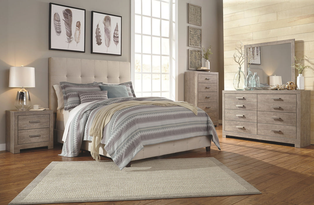 Culverbach - 5 Pc. - Dresser, Mirror, Queen Upholstered Bed, 2 Nightstands - Gray – 5 Piece Bedroom Sets by Signature Design by Ashley® at Furniture Wholesale Plus , Nashville furniture store