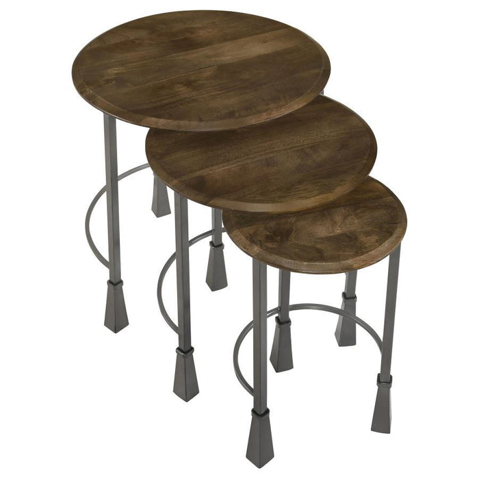 Deja - 3 Piece Round Nesting Table Set - Natural And Gunmetal – Nesting Tables by CoasterElevations at Furniture Wholesale Plus , Nashville furniture store