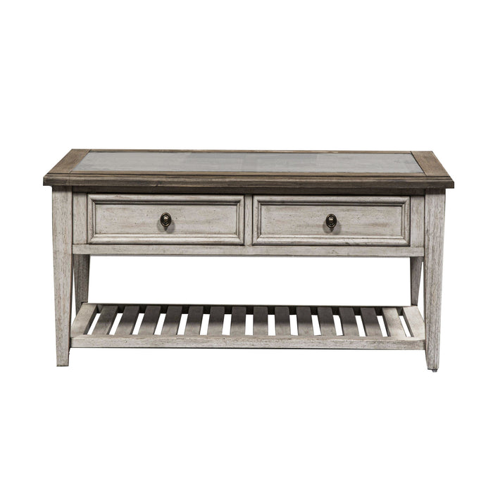 Heartland - Rect Ceiling Tile Cocktail Table - Antique White / Tobacco Tops – Cocktail Tables by Liberty Furniture at Furniture Wholesale Plus , Nashville furniture store