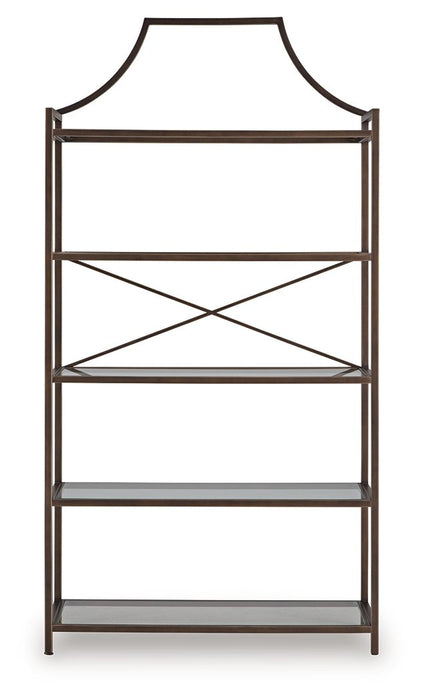Bernonly - Bookcase - Antique Bronze Finish – Etageres by Signature Design by Ashley® at Furniture Wholesale Plus , Nashville furniture store