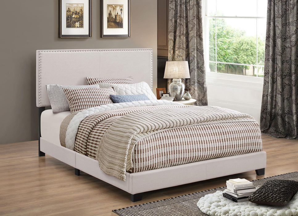 Boyd Eastern King Upholstered Bed with Nailhead Trim Ivory - Premium Bed from Coaster Z2 Standard - Just $270! Shop now at Furniture Wholesale Plus  We are the best furniture store in Nashville, Hendersonville, Goodlettsville, Madison, Antioch, Mount Juliet, Lebanon, Gallatin, Springfield, Murfreesboro, Franklin, Brentwood