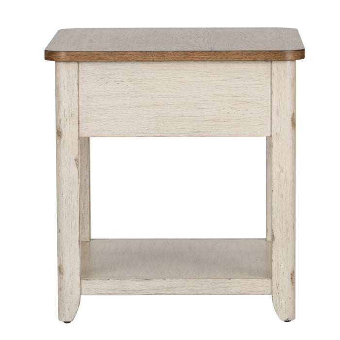 Farmhouse Reimagined - End Table With Basket - Antique White / Chestnut Tops – End Tables by Liberty Furniture at Furniture Wholesale Plus , Nashville furniture store