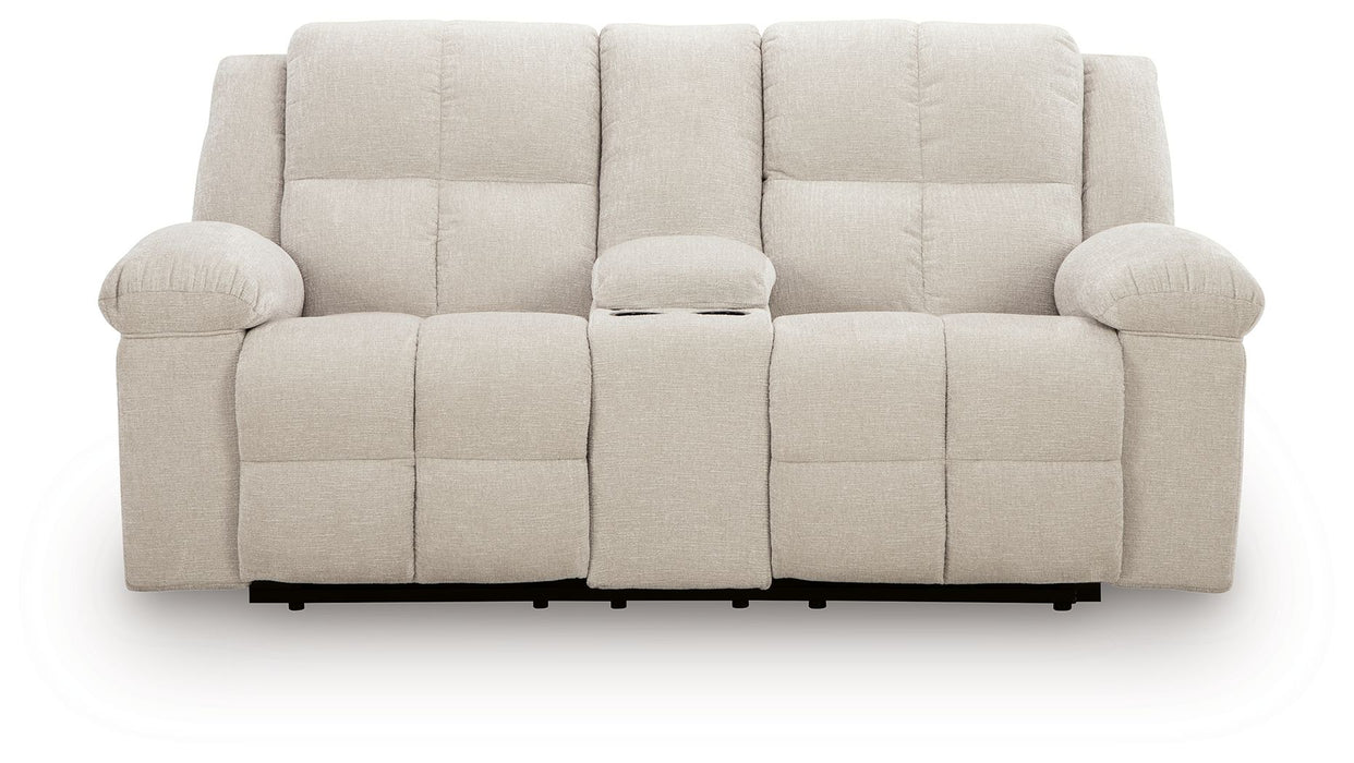 Orlen - Double Reclining Loveseat With Console - Winter – Reclining Loveseats by Benchcraft® at Furniture Wholesale Plus , Nashville furniture store