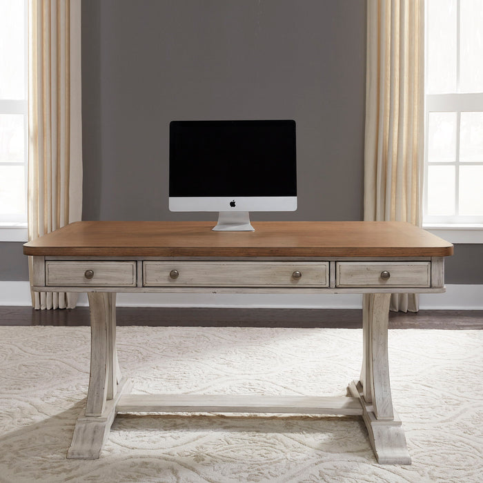 Farmhouse Reimagined - 3 Piece Home Office Set (Desk & Hutch) - Antique White / Chestnut Tops – 3 Piece Home Office Sets by Liberty Furniture at Furniture Wholesale Plus , Nashville furniture store
