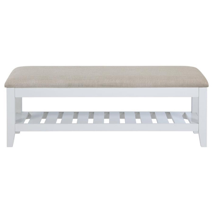 Bexhill - Upholstered Rectangular Bench With Shelf - White – Upholstered Benches by Coaster Fine Furniture at Furniture Wholesale Plus , Nashville furniture store